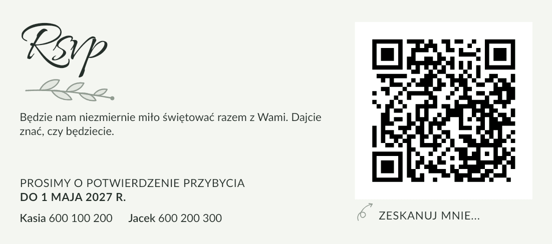 Pasująca karta RSVP, wydrukowana z Waszego panelu